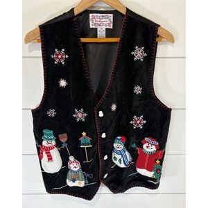 Vintage Tantrums Christmas Snowman Button Vest Size Medium M Embellished